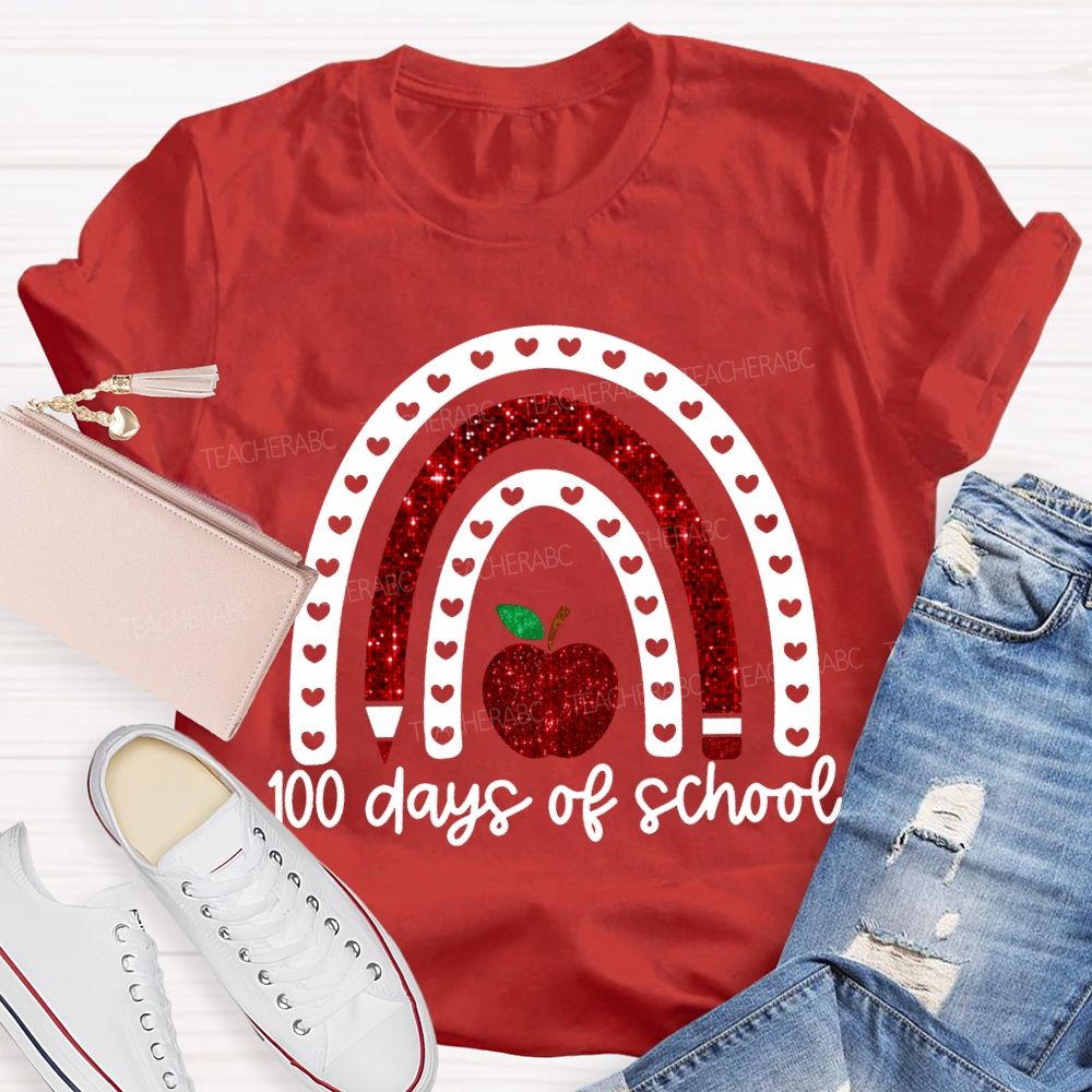 100 Days Of School Cutout Heart And Apple Print T-shirt