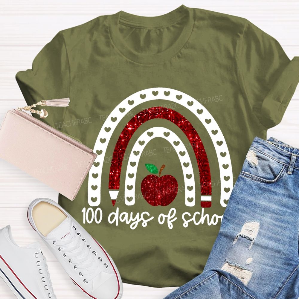 100 Days Of School Cutout Heart And Apple Print T-shirt