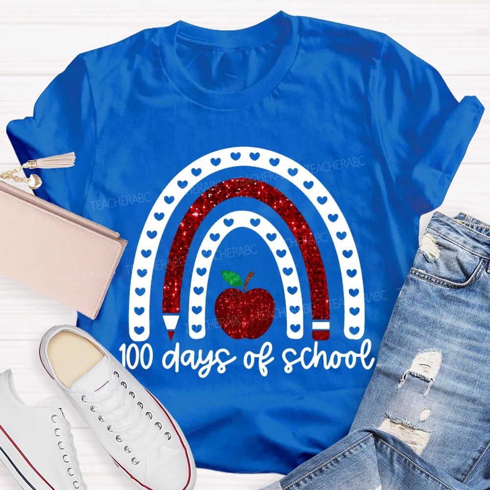 100 Days Of School Cutout Heart And Apple Print T-shirt