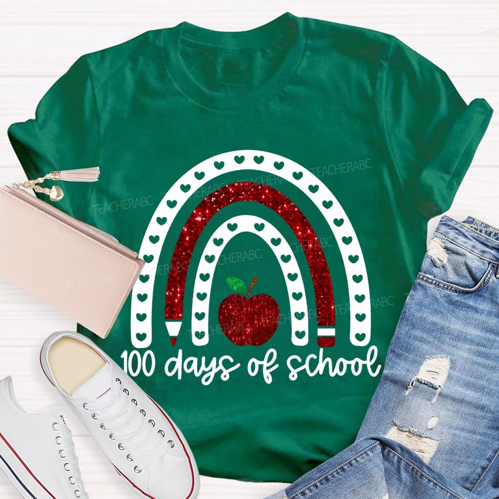 100 Days Of School Cutout Heart And Apple Print T-shirt