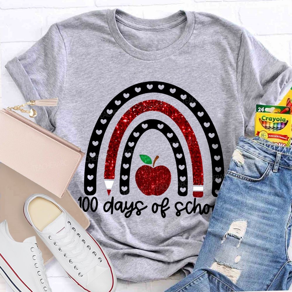 100 Days Of School Cutout Heart And Apple Print T-shirt