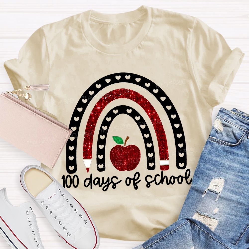 100 Days Of School Cutout Heart And Apple Print T-shirt