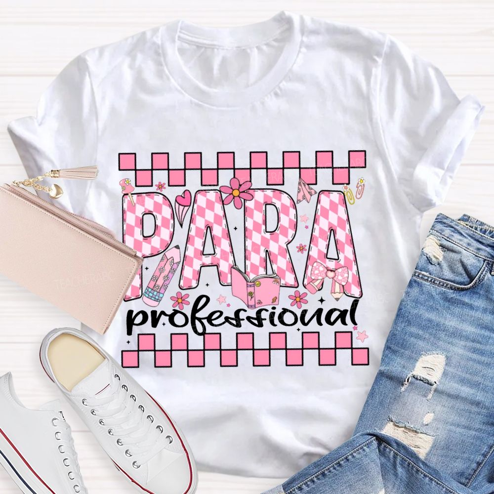 Para Professional Pink Checkered Lettering Print T-shirt