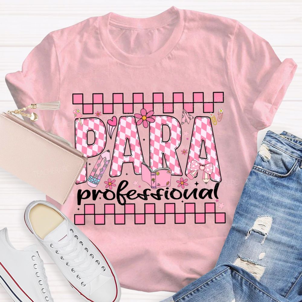 Para Professional Pink Checkered Lettering Print T-shirt