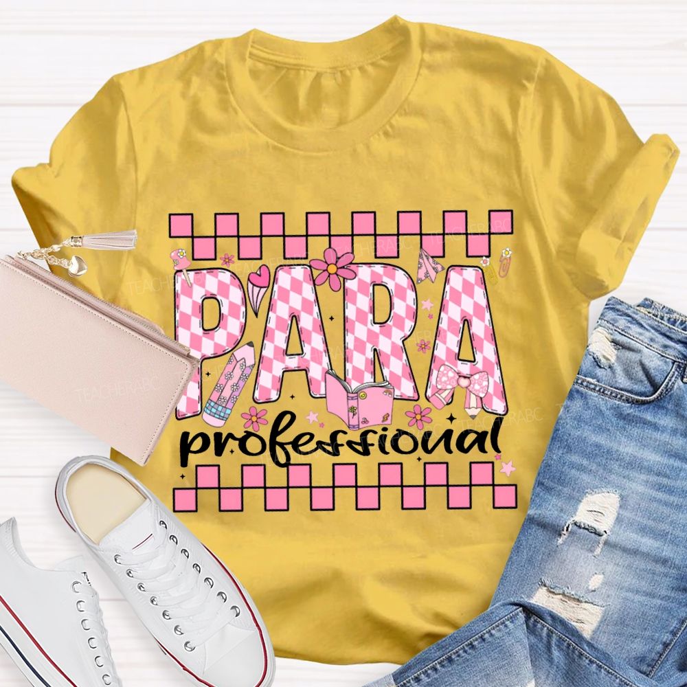 Para Professional Pink Checkered Lettering Print T-shirt