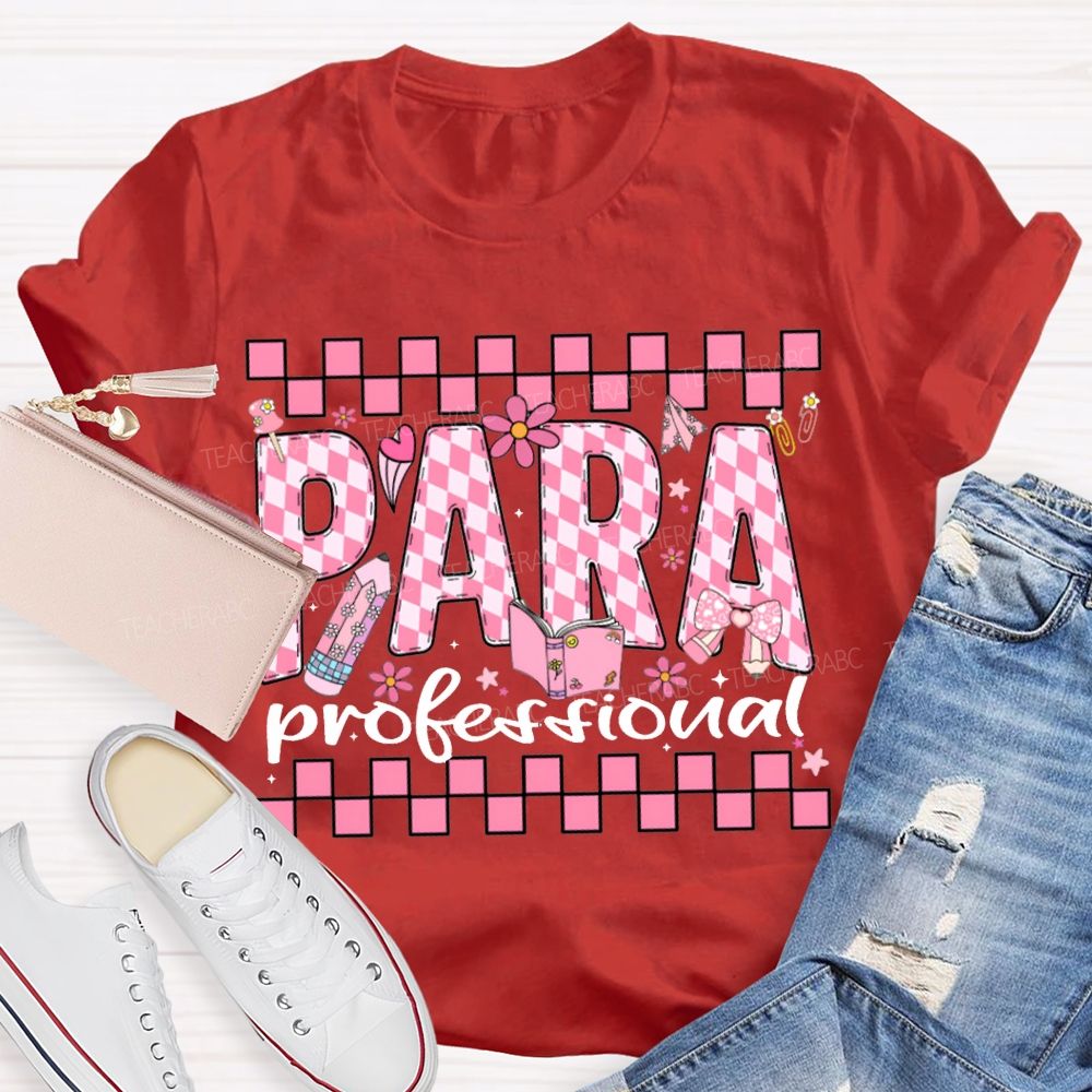 Para Professional Pink Checkered Lettering Print T-shirt