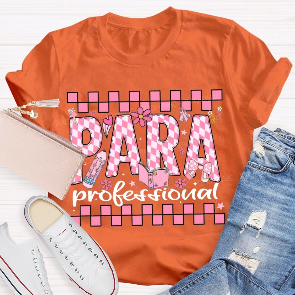 Para Professional Pink Checkered Lettering Print T-shirt