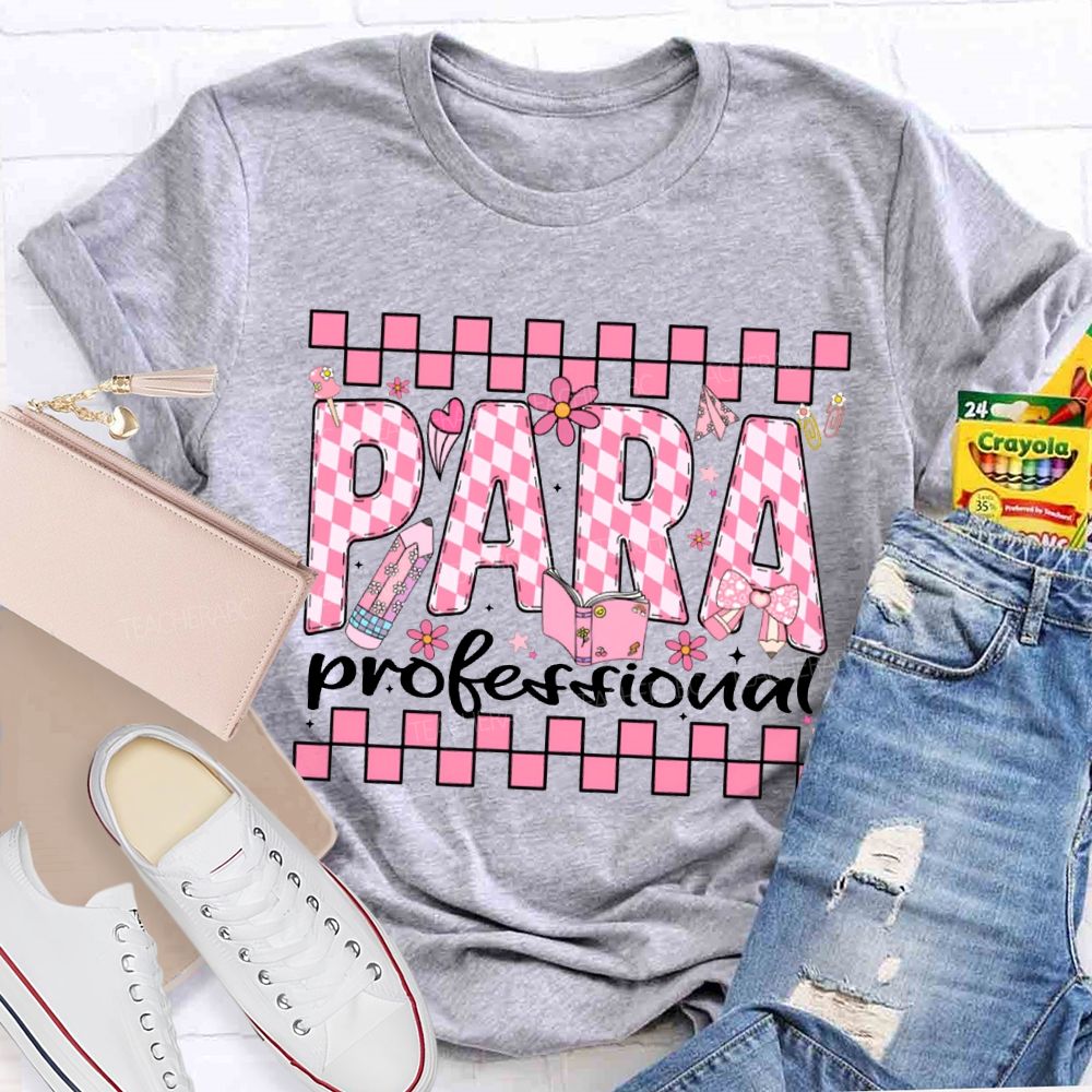 Para Professional Pink Checkered Lettering Print T-shirt