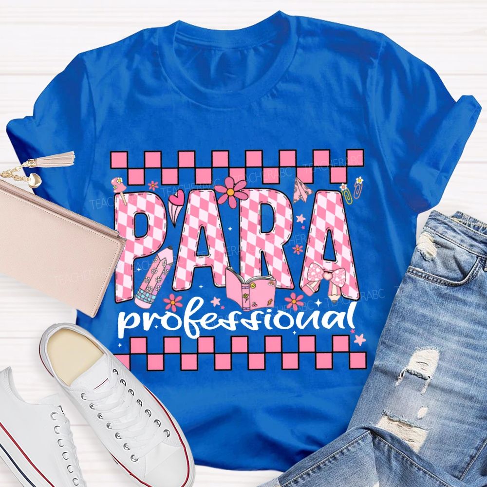 Para Professional Pink Checkered Lettering Print T-shirt