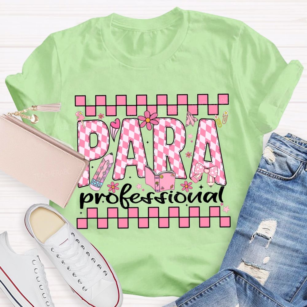 Para Professional Pink Checkered Lettering Print T-shirt