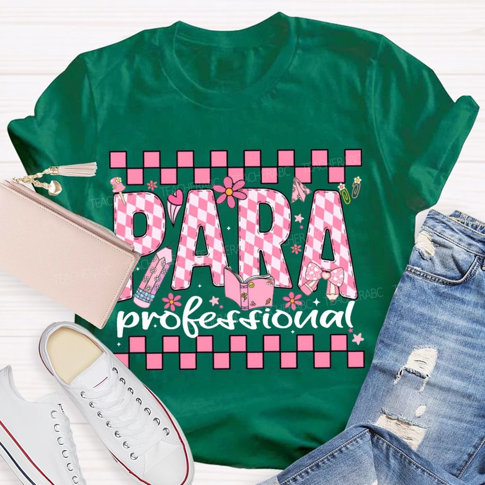 Para Professional Pink Checkered Lettering Print T-shirt