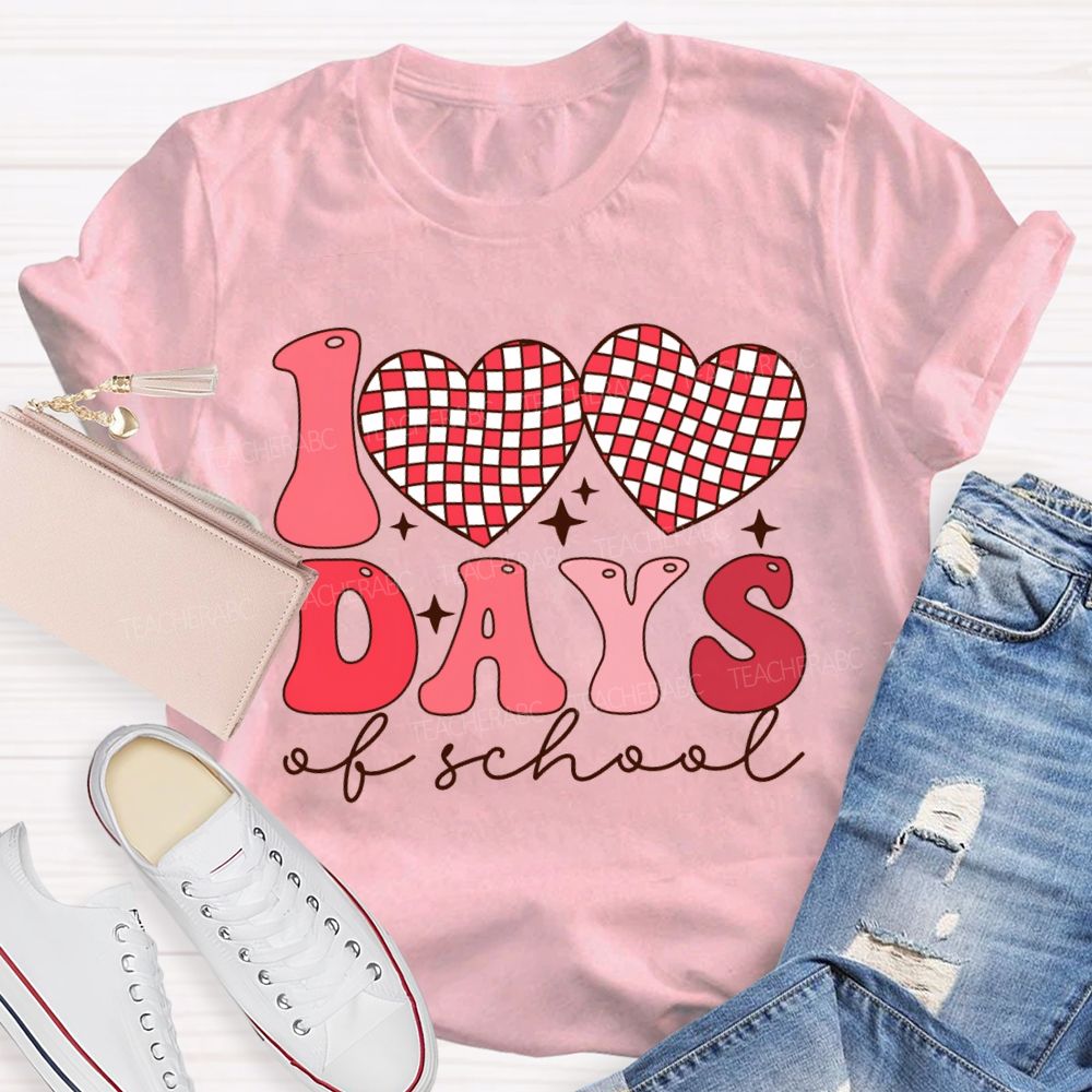 100 Days Of School Checkered Heart Print T-shirt