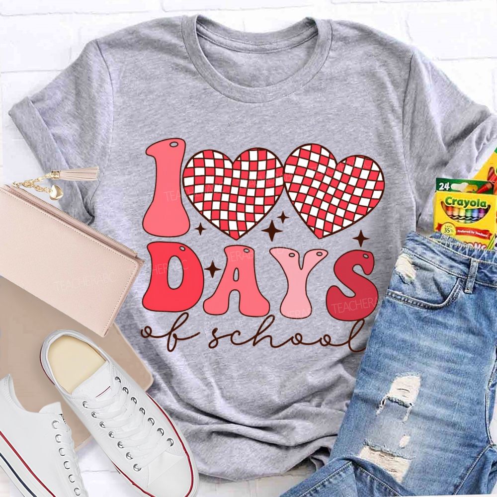 100 Days Of School Checkered Heart Print T-shirt