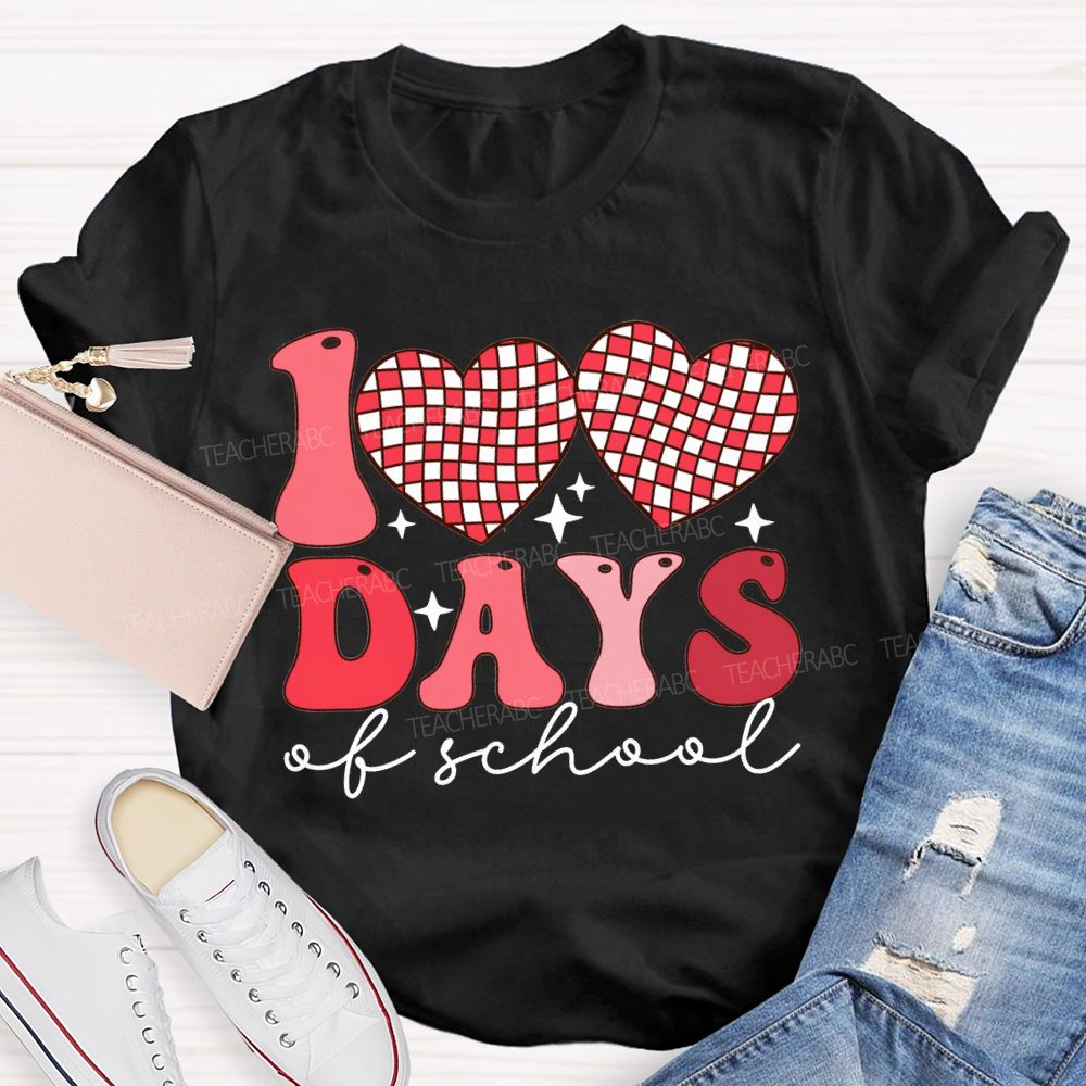 100 Days Of School Checkered Heart Print T-shirt