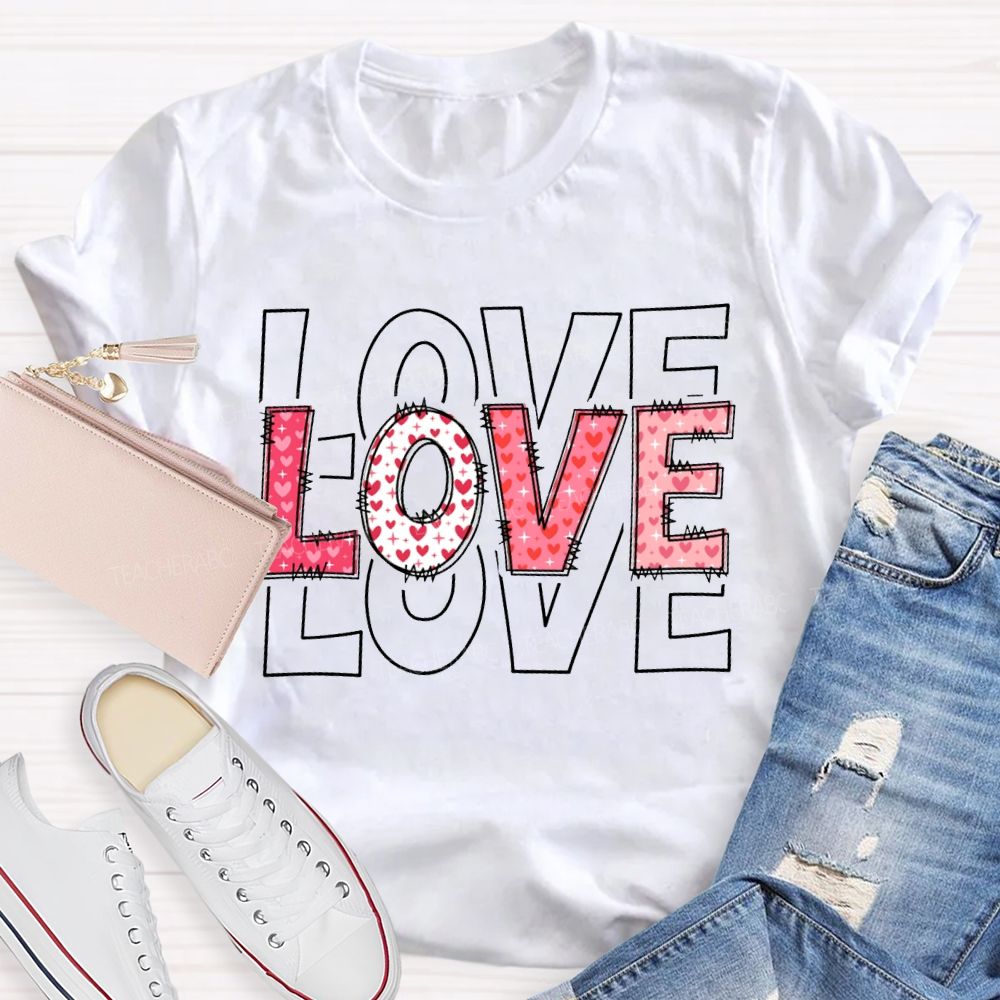 Love Teacher Pink Heart Font T-shirt