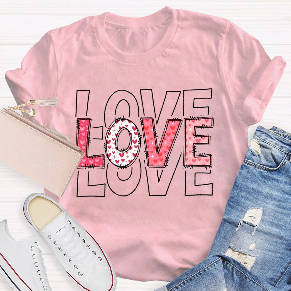 Love Teacher Pink Heart Font T-shirt