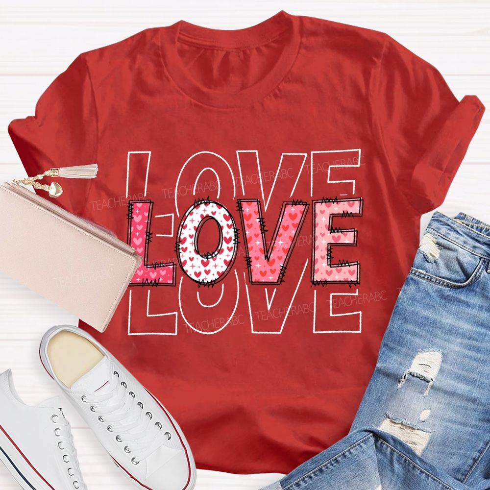 Love Teacher Pink Heart Font T-shirt