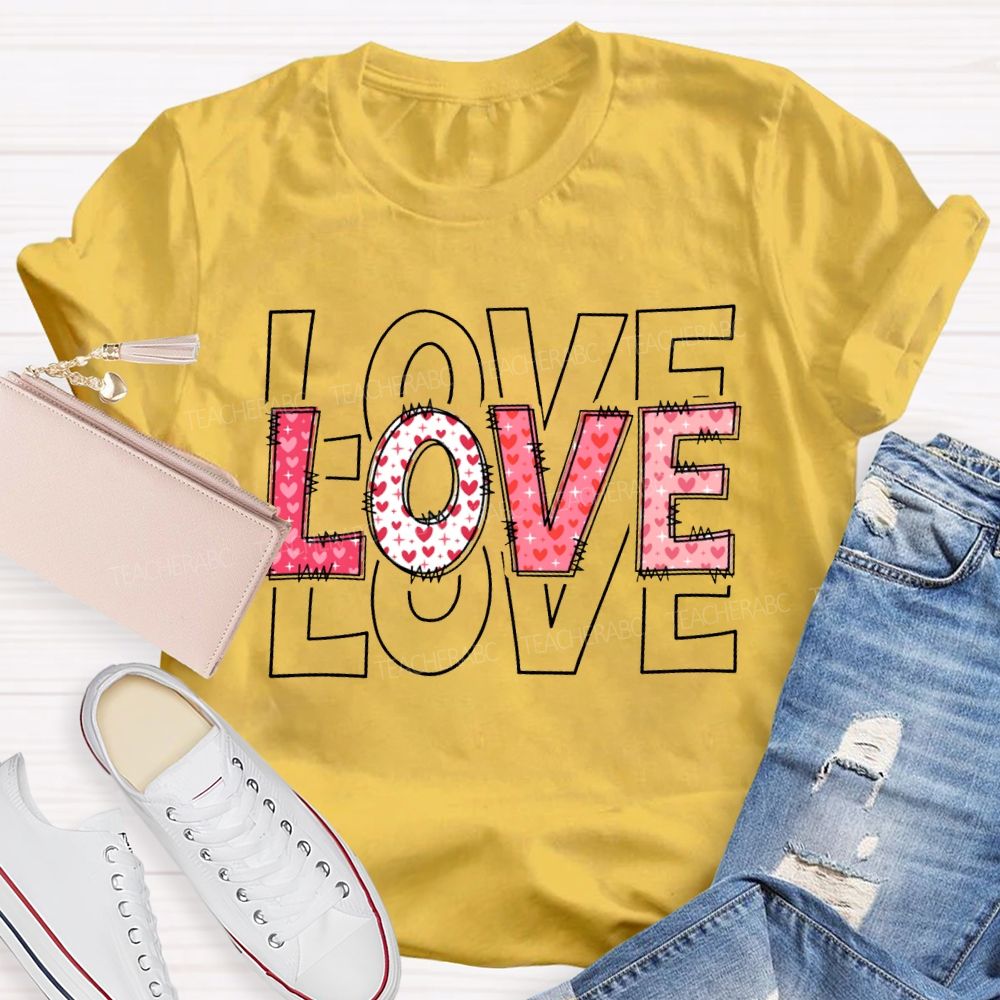 Love Teacher Pink Heart Font T-shirt