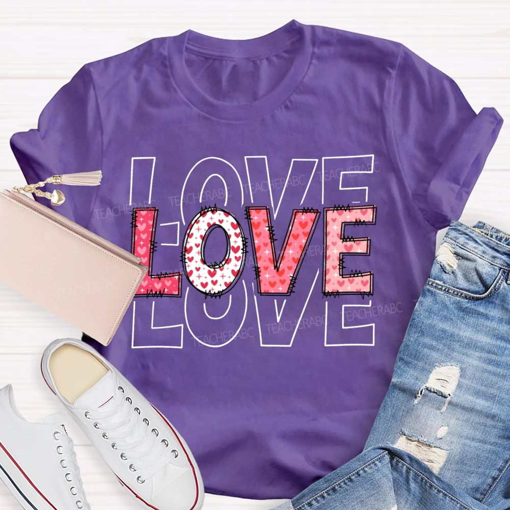 Love Teacher Pink Heart Font T-shirt