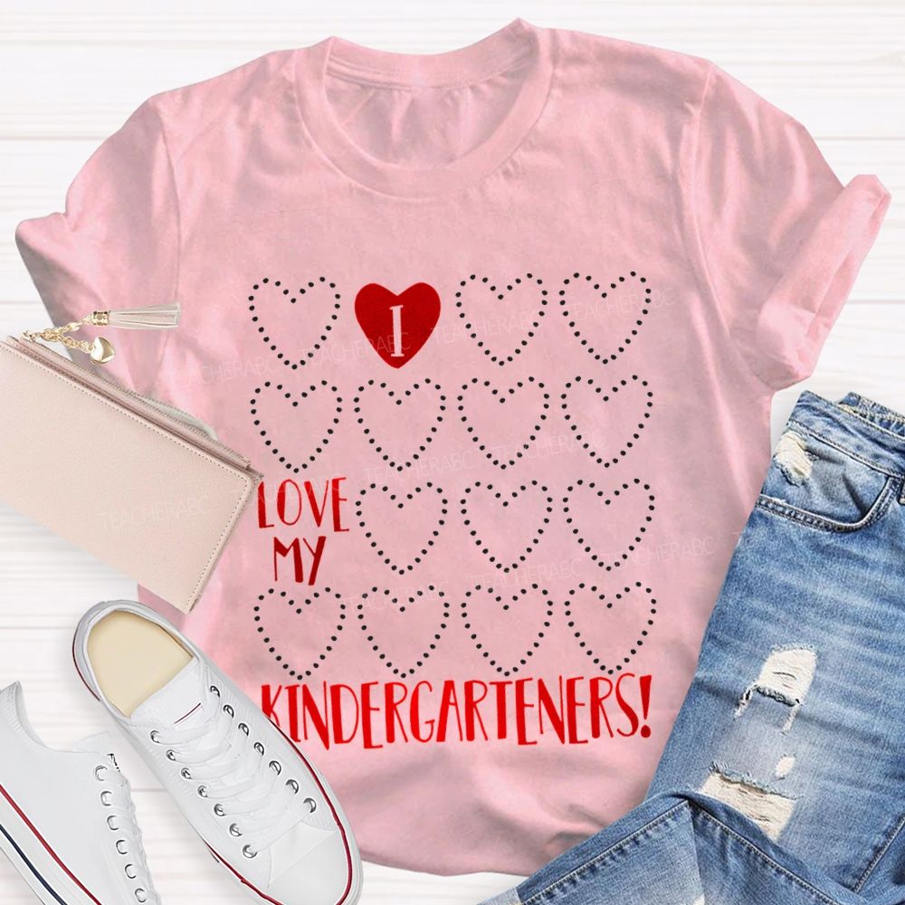 L Love My Kindergarteners Polka Dot Heart Print T-shirt