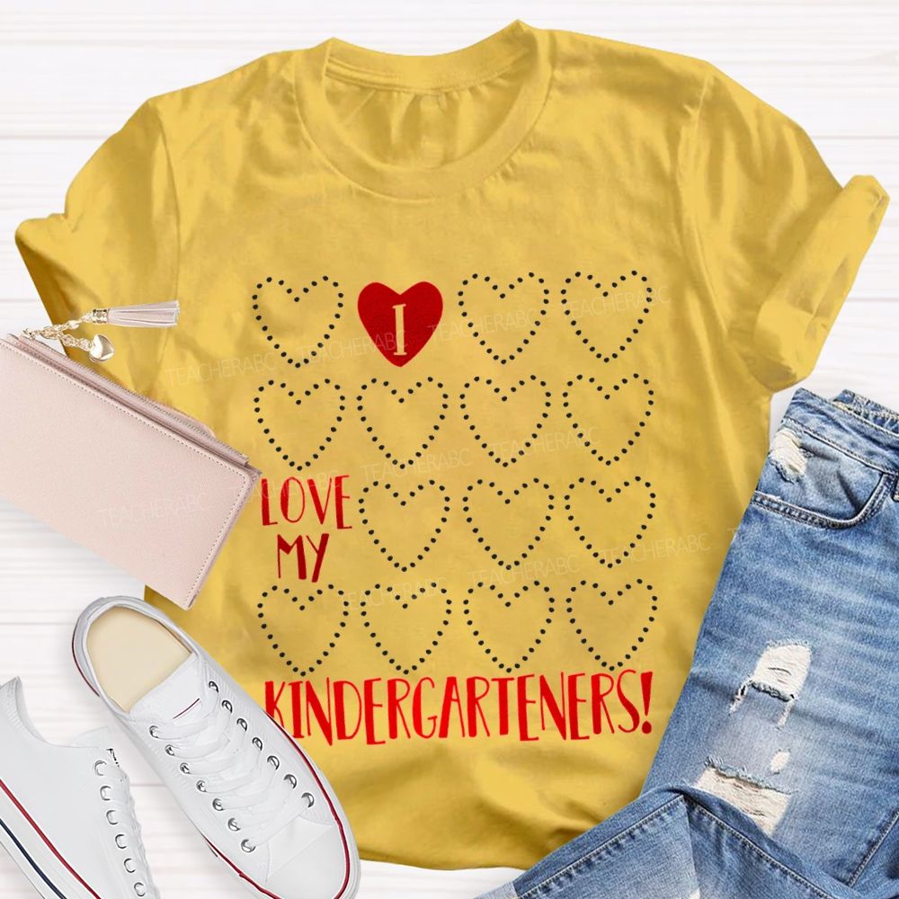 L Love My Kindergarteners Polka Dot Heart Print T-shirt