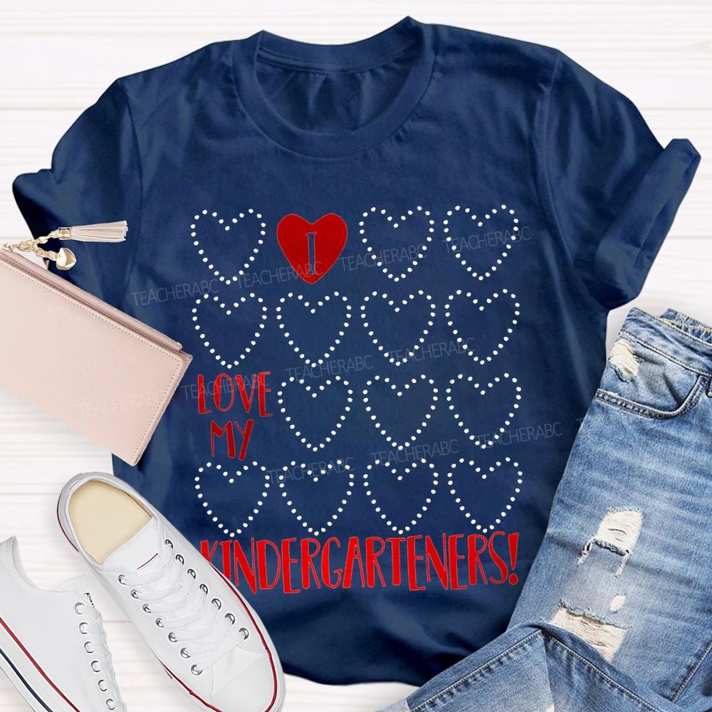 L Love My Kindergarteners Polka Dot Heart Print T-shirt