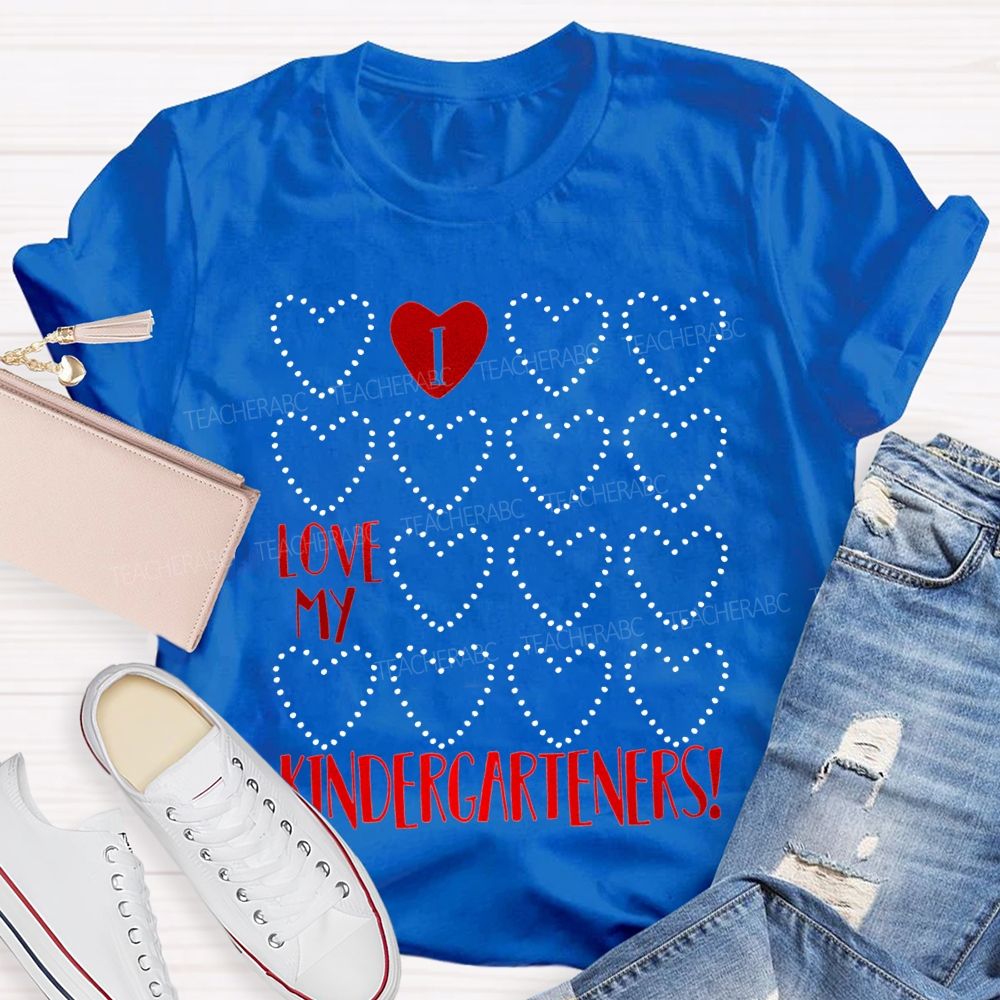 L Love My Kindergarteners Polka Dot Heart Print T-shirt