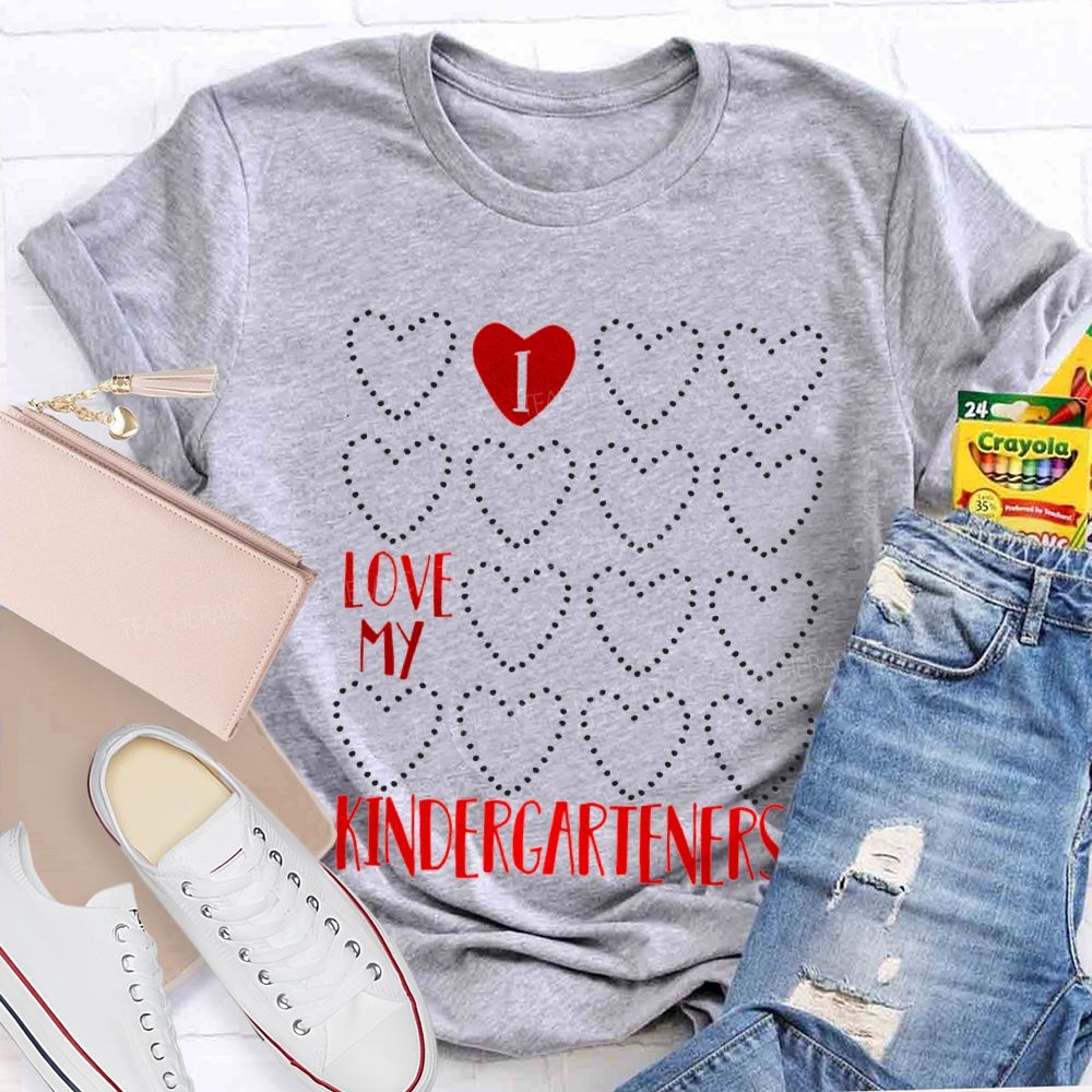 L Love My Kindergarteners Polka Dot Heart Print T-shirt