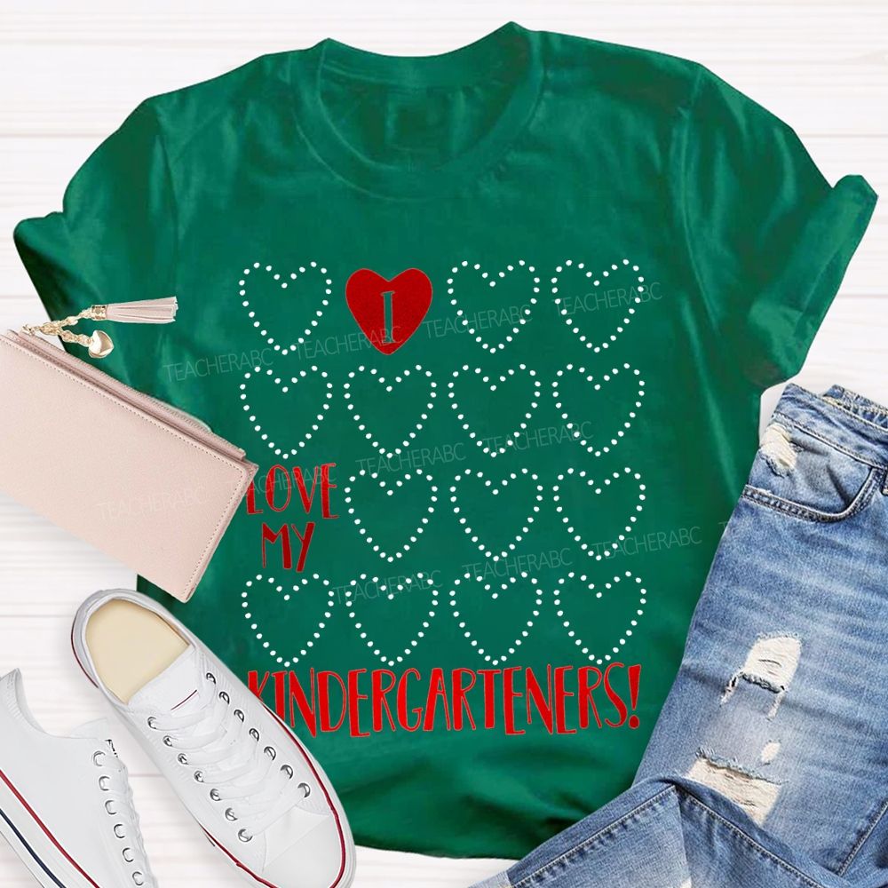 L Love My Kindergarteners Polka Dot Heart Print T-shirt
