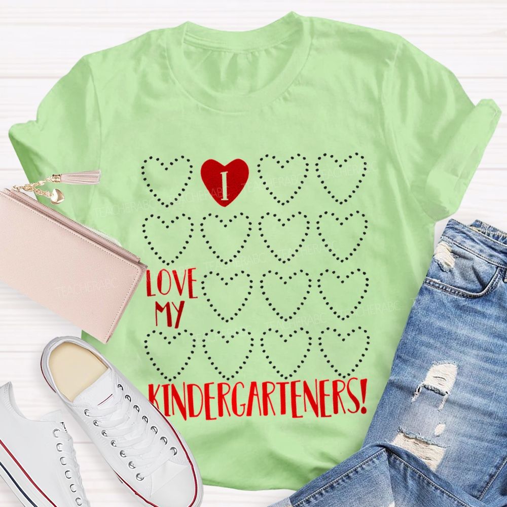 L Love My Kindergarteners Polka Dot Heart Print T-shirt