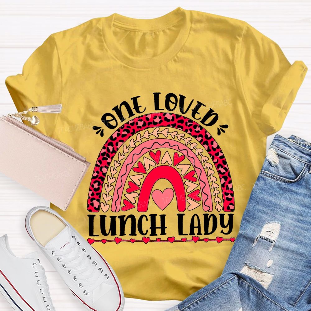 One Love Lunch Lady Leopard Print Curves And Heart Pri T-shirt