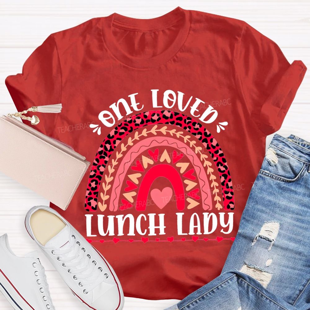 One Love Lunch Lady Leopard Print Curves And Heart Pri T-shirt
