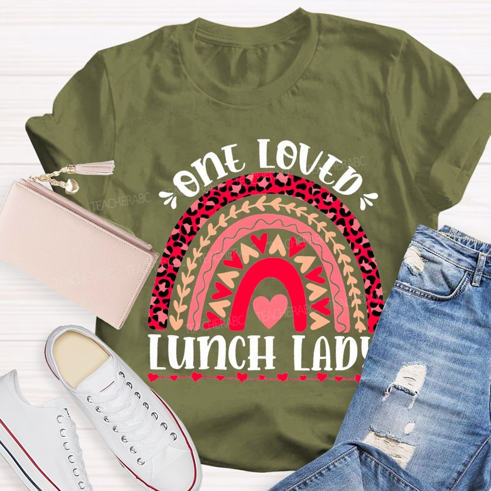 One Love Lunch Lady Leopard Print Curves And Heart Pri T-shirt