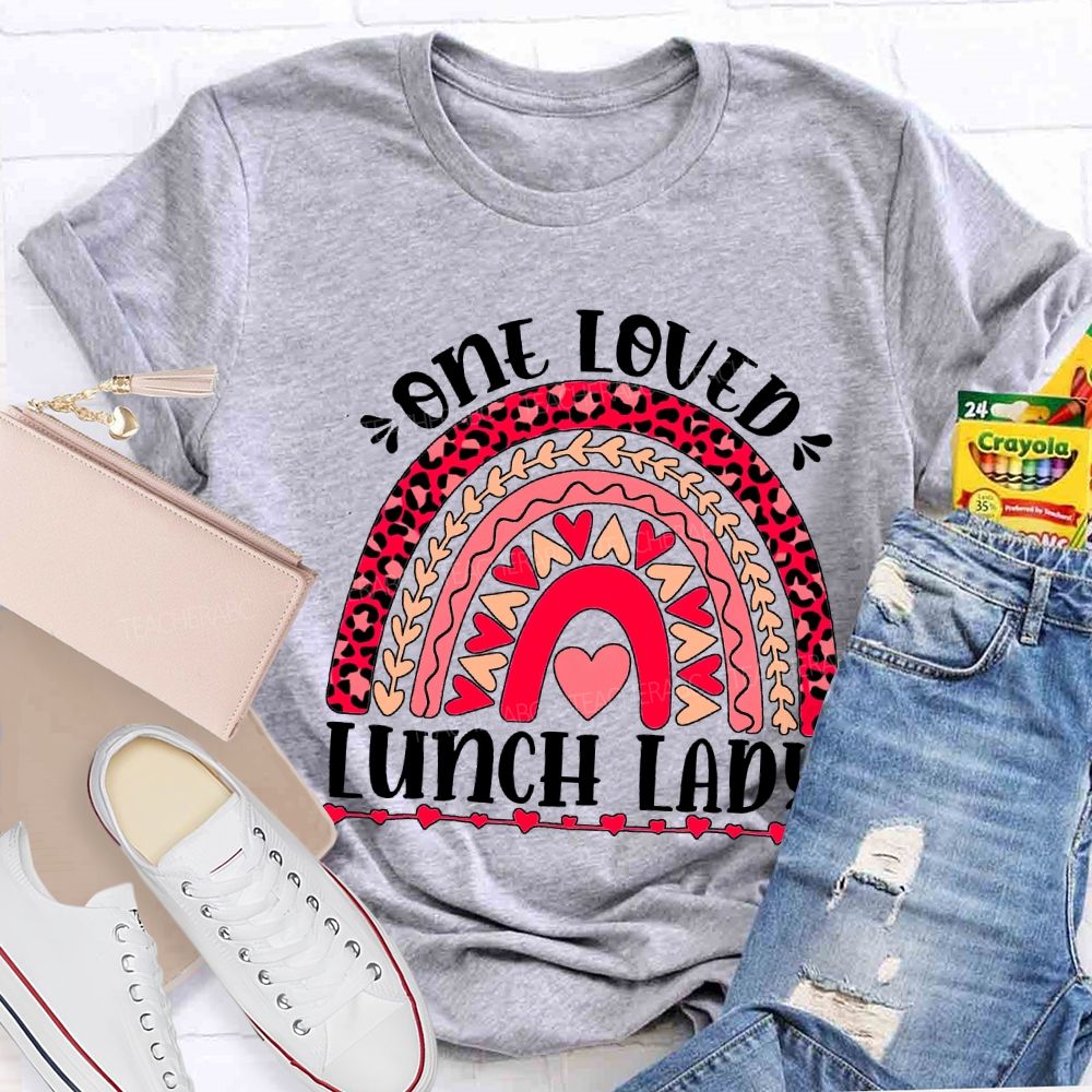 One Love Lunch Lady Leopard Print Curves And Heart Pri T-shirt