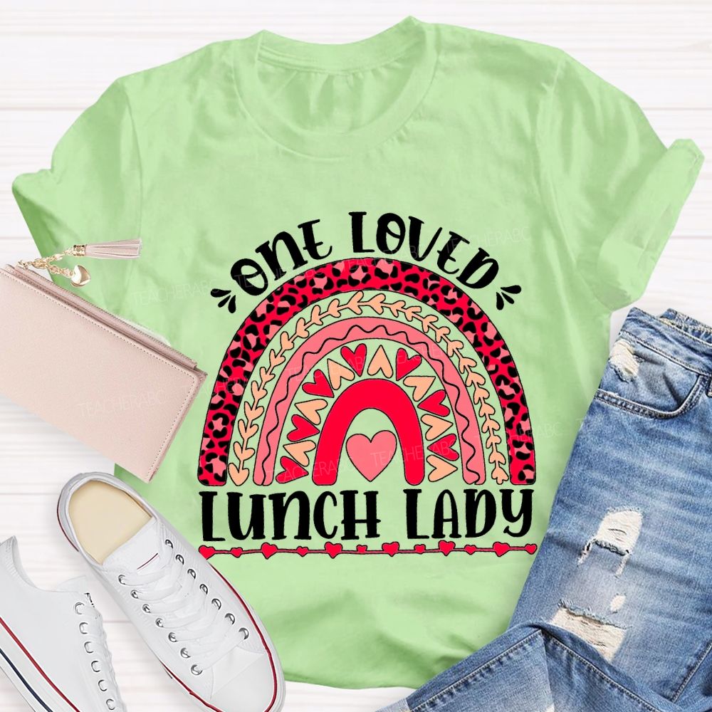 One Love Lunch Lady Leopard Print Curves And Heart Pri T-shirt