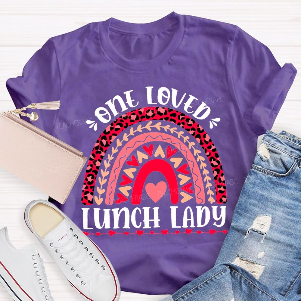 One Love Lunch Lady Leopard Print Curves And Heart Pri T-shirt