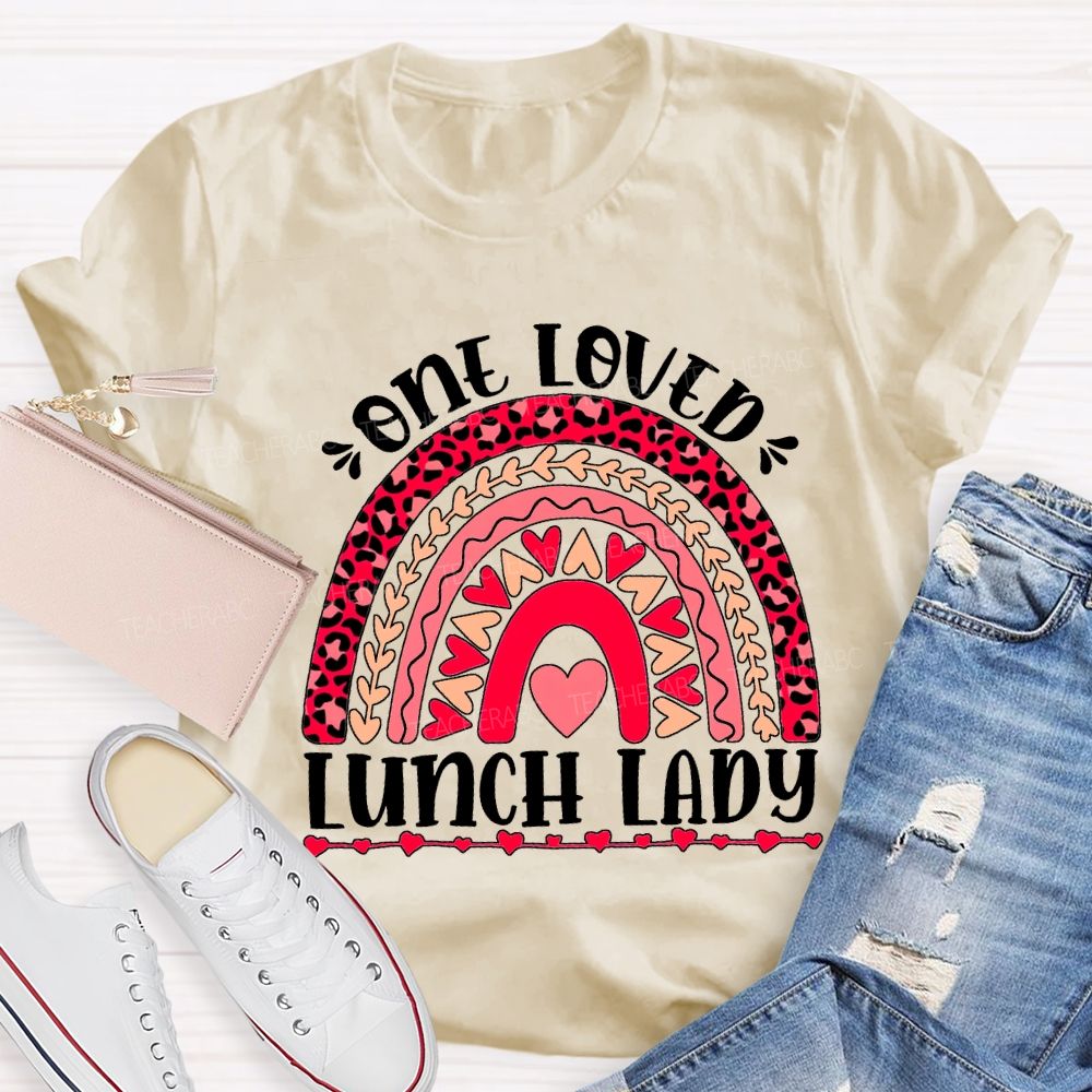 One Love Lunch Lady Leopard Print Curves And Heart Pri T-shirt