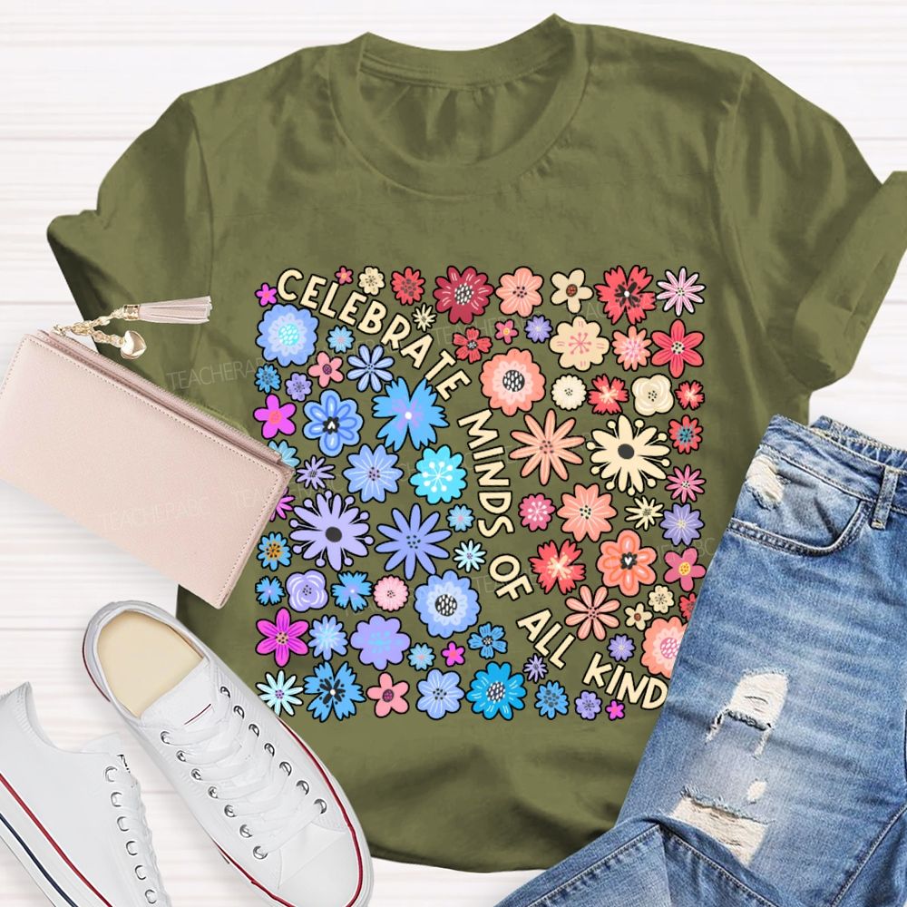 Celebrate Minds Of All Kinds Color Flowers T-shirt