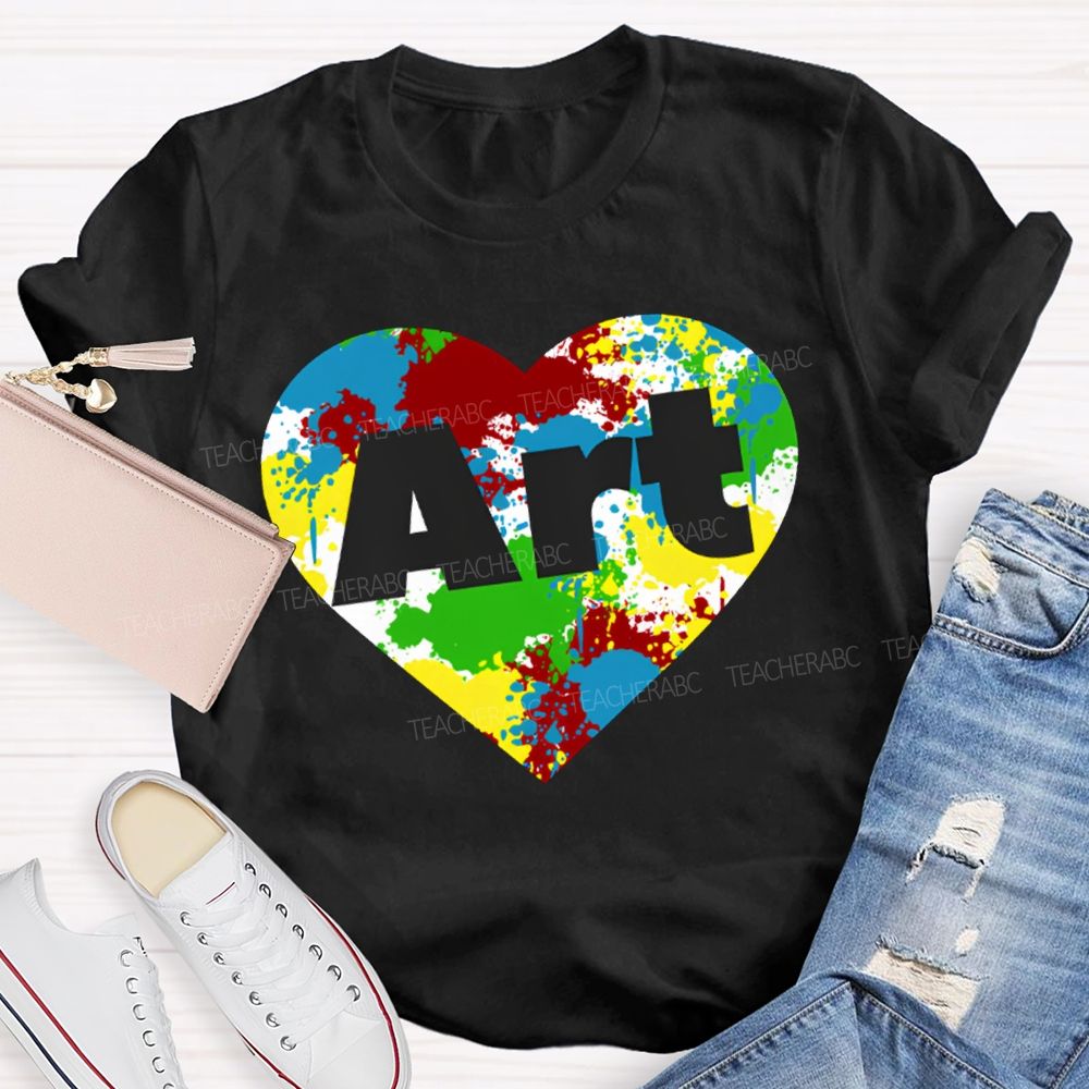 Art Teacher Colorful Tie-Dye Heart Print T-shirt