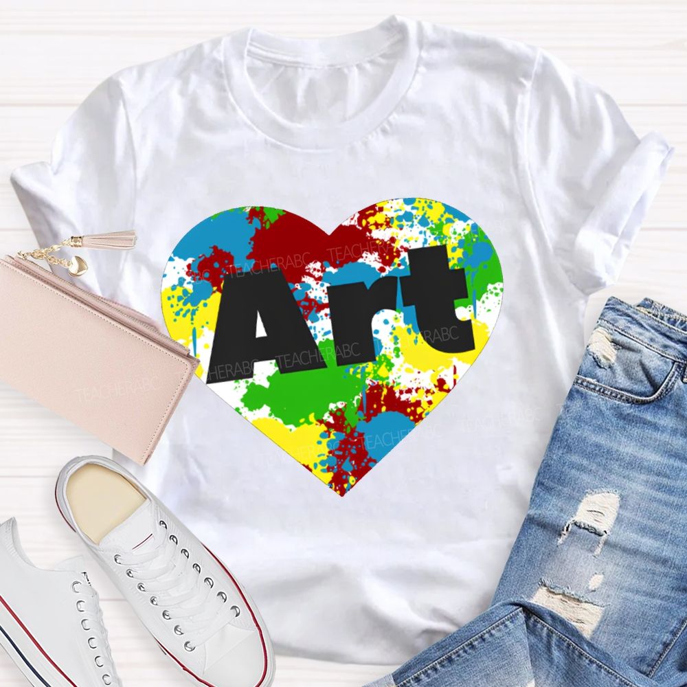Art Teacher Colorful Tie-Dye Heart Print T-shirt
