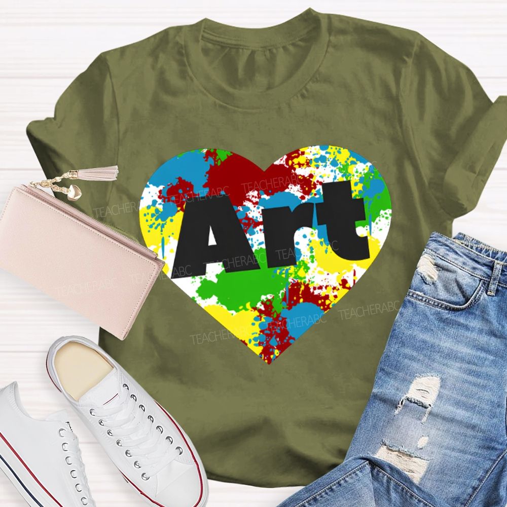 Art Teacher Colorful Tie-Dye Heart Print T-shirt