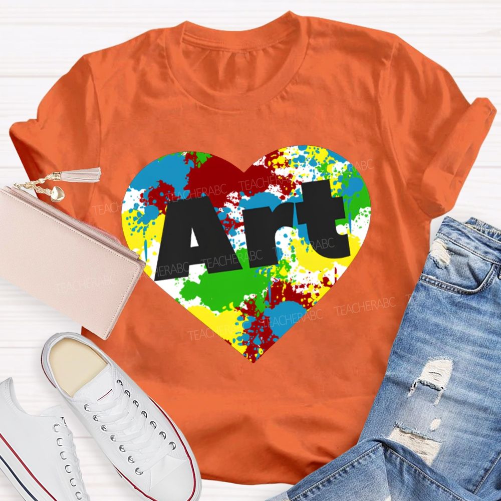 Art Teacher Colorful Tie-Dye Heart Print T-shirt