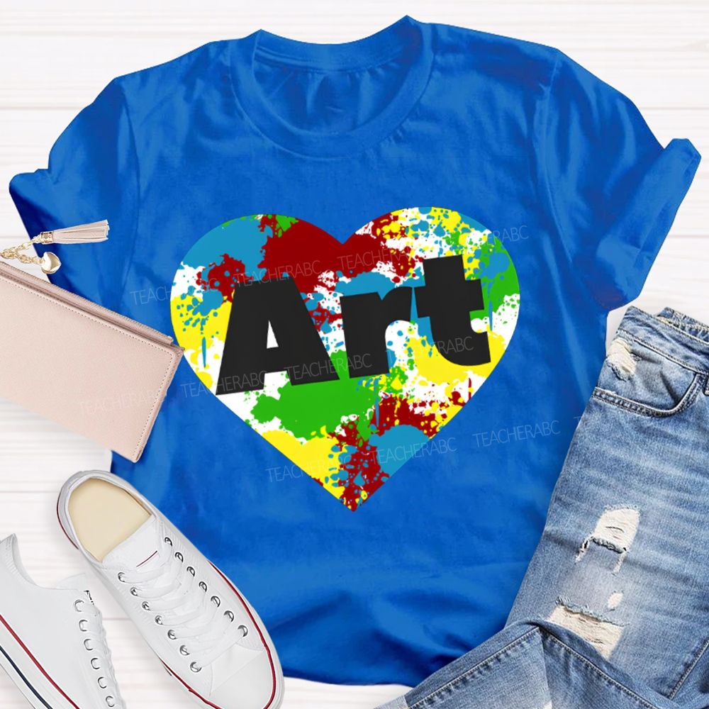 Art Teacher Colorful Tie-Dye Heart Print T-shirt