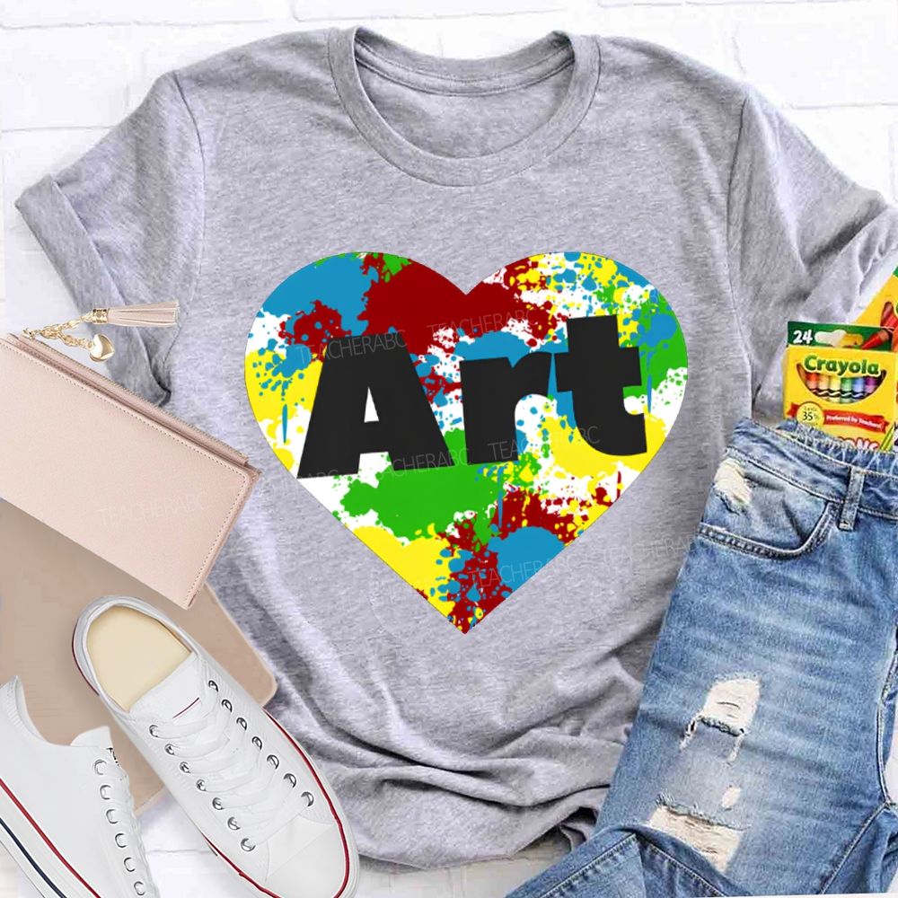 Art Teacher Colorful Tie-Dye Heart Print T-shirt