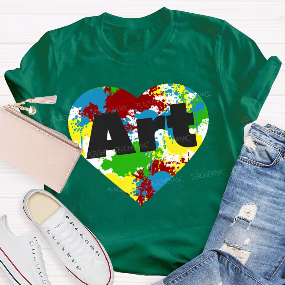 Art Teacher Colorful Tie-Dye Heart Print T-shirt