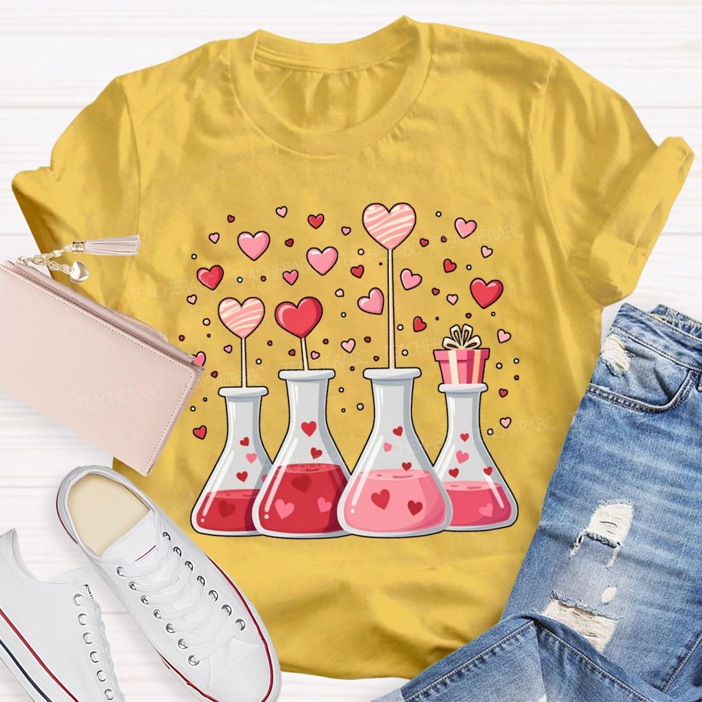 Pink Hearts And Experimental Beakers Science Teacher T-shirt