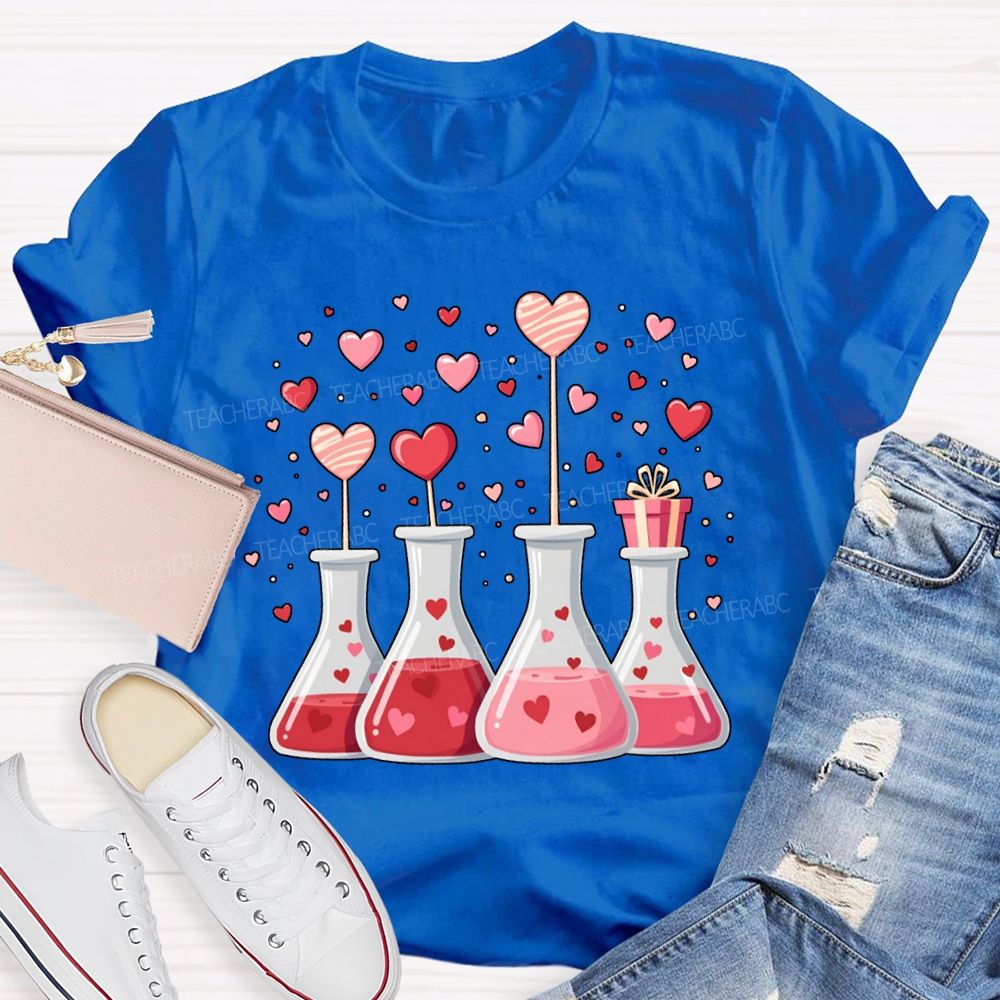Pink Hearts And Experimental Beakers Science Teacher T-shirt