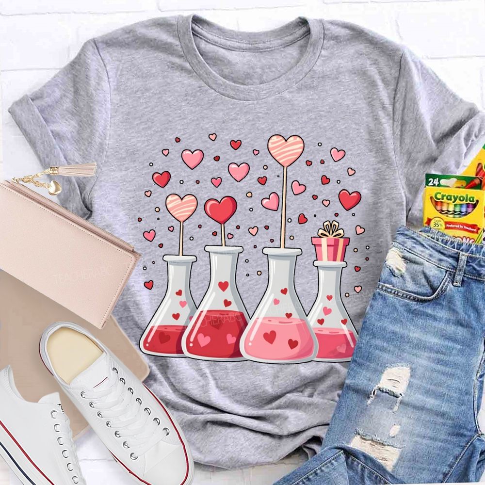 Pink Hearts And Experimental Beakers Science Teacher T-shirt