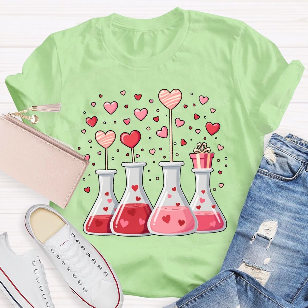 Pink Hearts And Experimental Beakers Science Teacher T-shirt