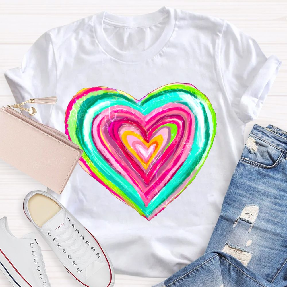 Colorful Gradient Heart Print T-shirt